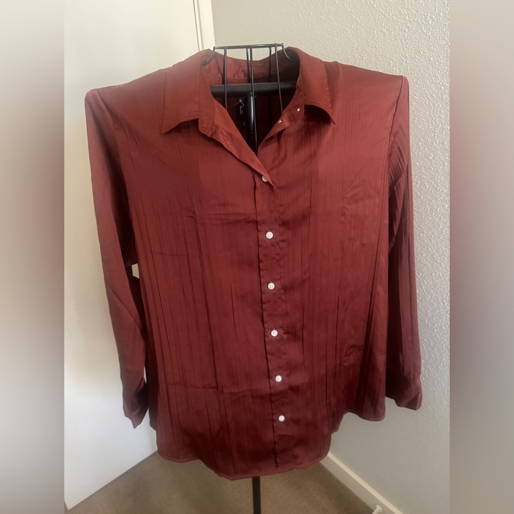 GAP Brown Blouse with Relaxed Fit and Classic Collar